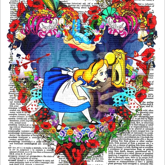 Alice Wonderland Love Cheshire Cat Wildflower Dictionary Art Print - Picture 2 of 5